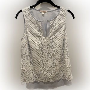 Skies Are Blue White Lace Tank w/ Baby Blue Underlay, XS